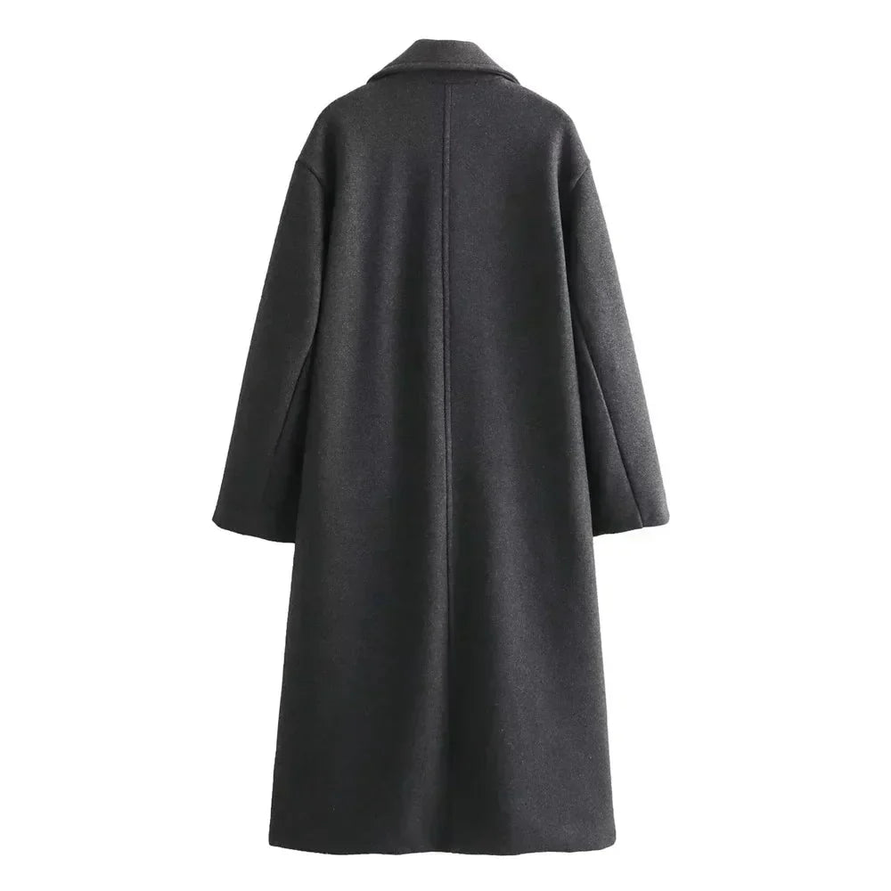 Dames Lange Coat Double-Breasted met Notch Revers
