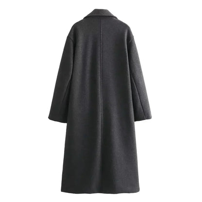 Dames Lange Coat Double-Breasted met Notch Revers