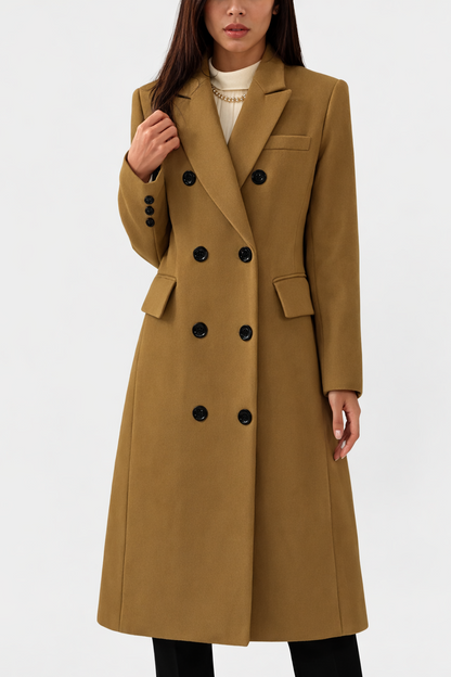 Dames Lange Coat Dubbelrij Knopen met Reverskraag