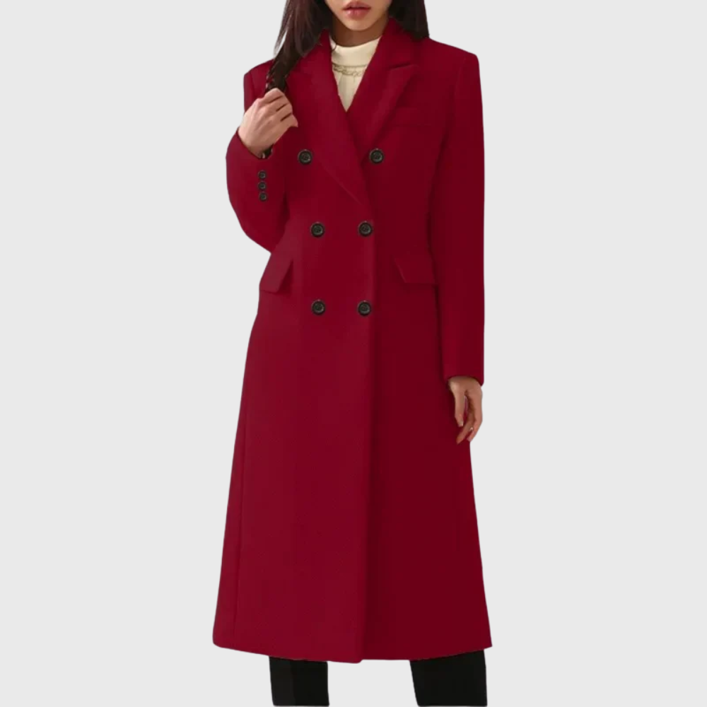 Dames Lange Coat Dubbelrij Knopen met Reverskraag