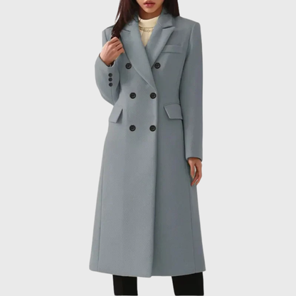 Dames Lange Coat Dubbelrij Knopen met Reverskraag