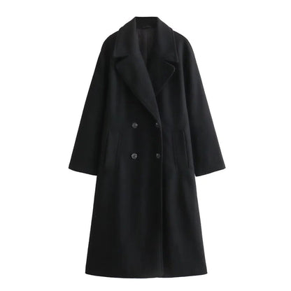 Dames Lange Coat Double-Breasted met Notch Revers