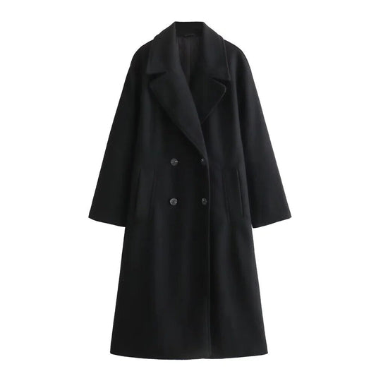 Dames Lange Coat Double-Breasted met Notch Revers