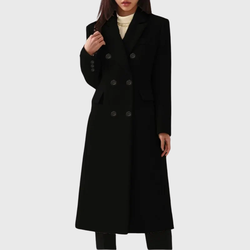 Dames Lange Coat Dubbelrij Knopen met Reverskraag