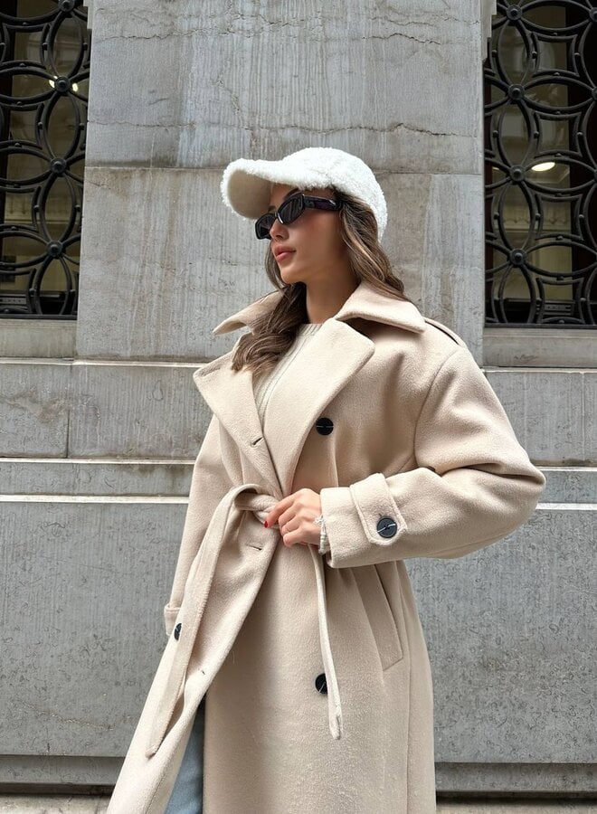 Dames Lange Coat Double-Breasted met Notch Revers
