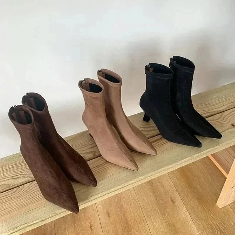 Dames Stiletto Enkellaarzen met Puntneus