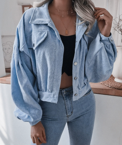 Daleyza - Corduroy Cropped Bomberjack met Lantern Mouwen