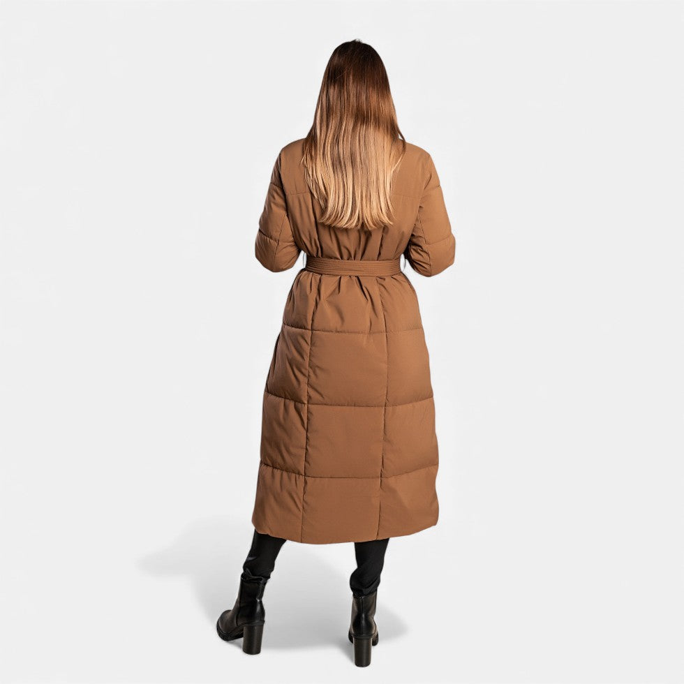 Dames Lange Gewatteerde Mantel met Ceintuur - Winterjas