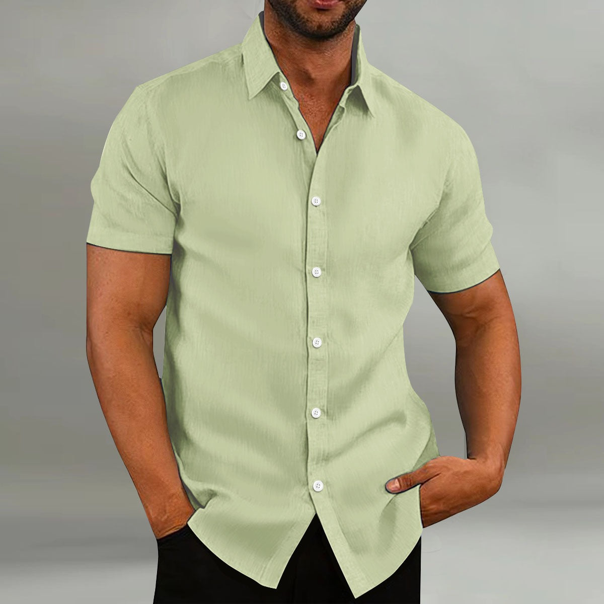 Heren Slim Fit Overhemd – Korte Mouwen, Geschikt voor Casual Zomergebruik