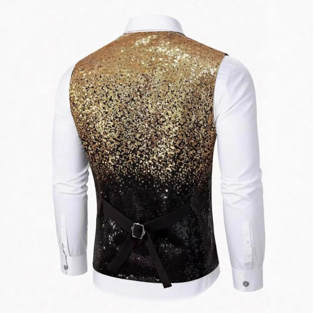 Heren Glitter Gilet met Satijnen Revers Goud