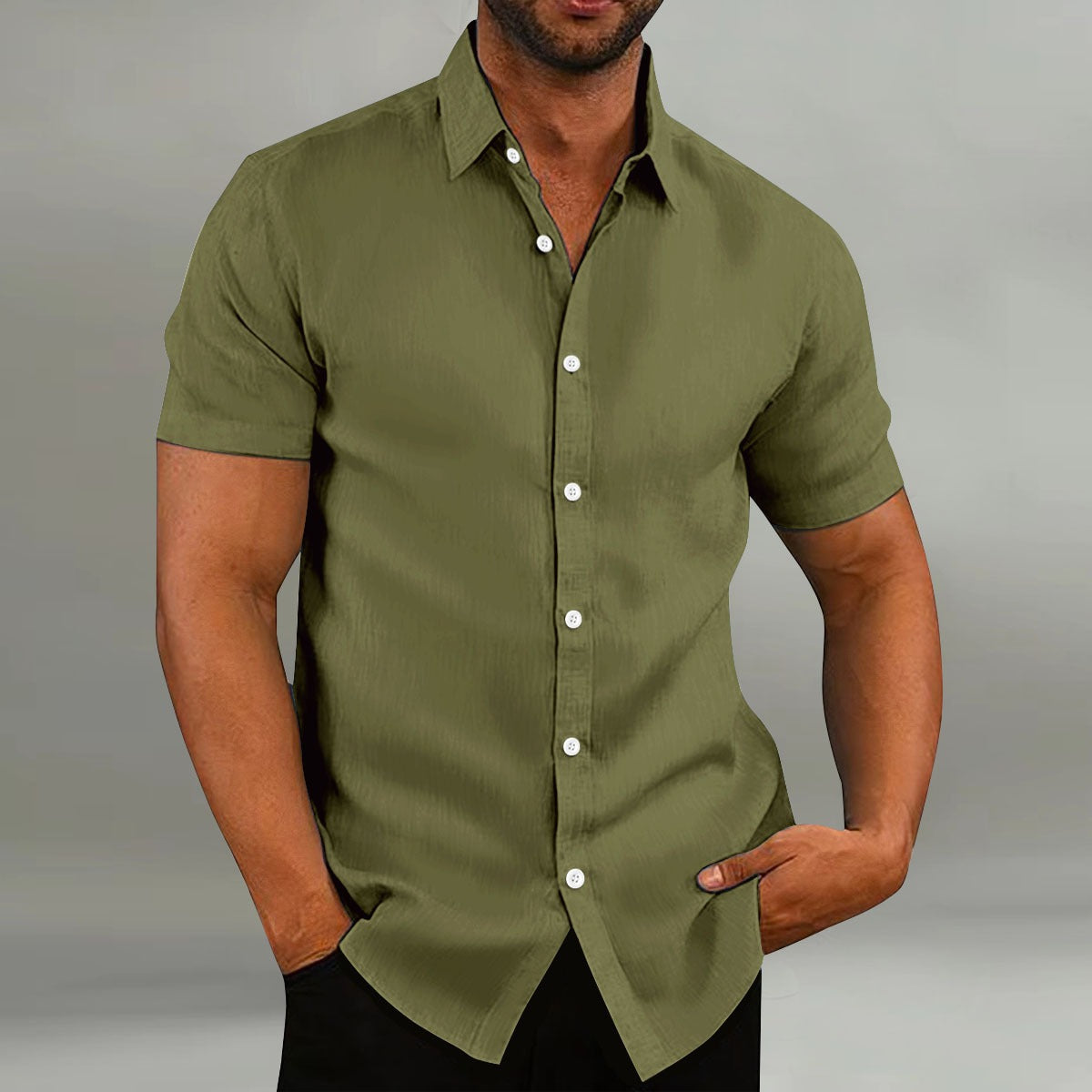 Heren Slim Fit Overhemd – Korte Mouwen, Geschikt voor Casual Zomergebruik