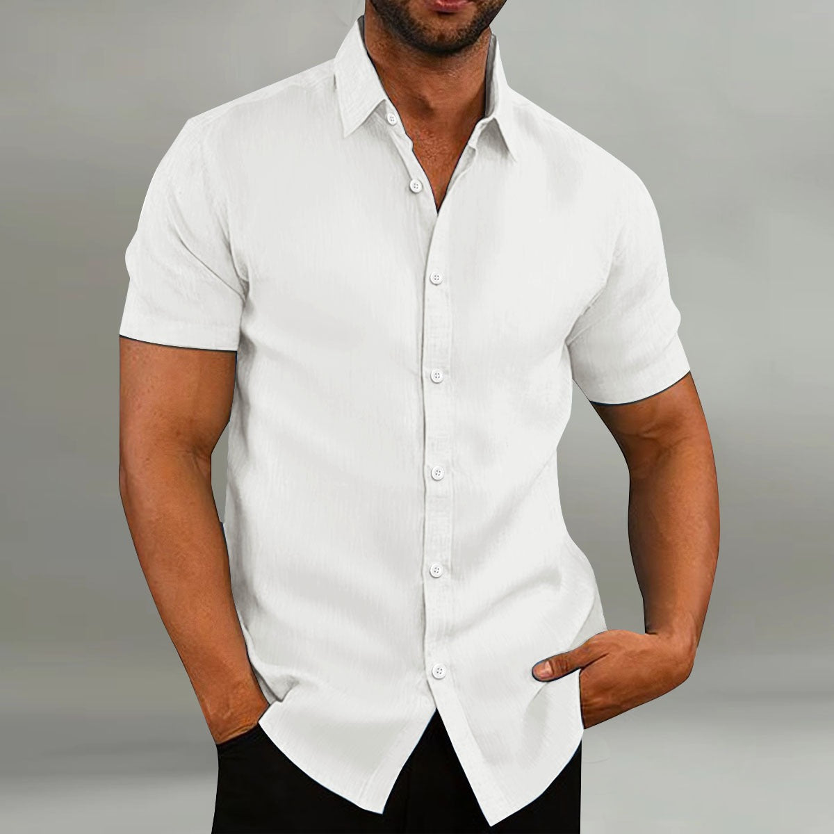 Heren Slim Fit Overhemd – Korte Mouwen, Geschikt voor Casual Zomergebruik