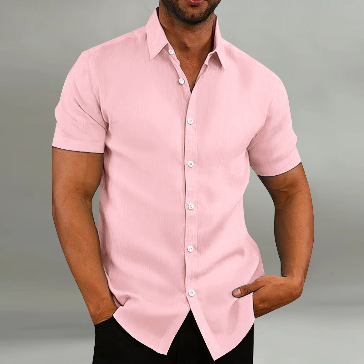 Heren Slim Fit Overhemd – Korte Mouwen, Geschikt voor Casual Zomergebruik