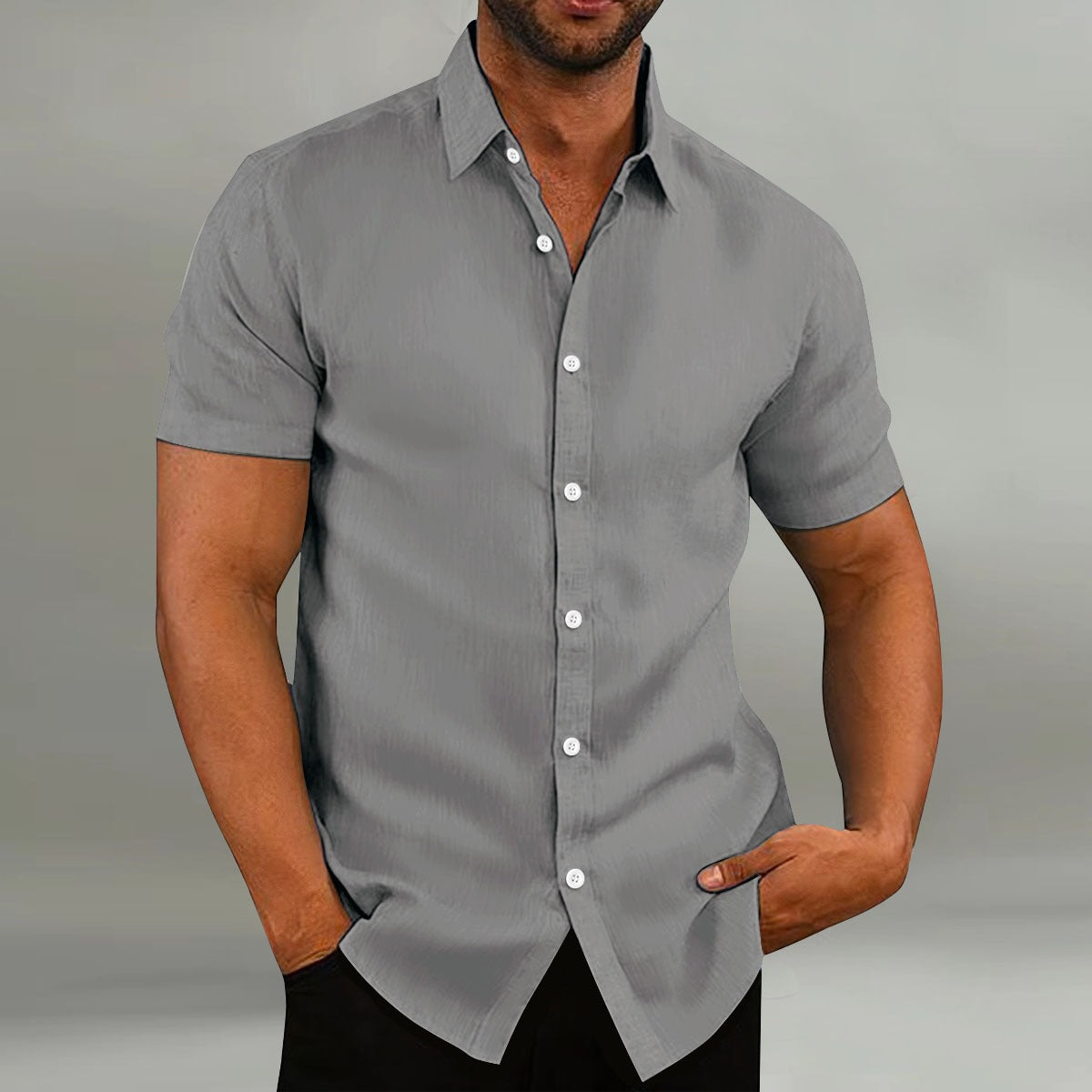 Heren Slim Fit Overhemd – Korte Mouwen, Geschikt voor Casual Zomergebruik