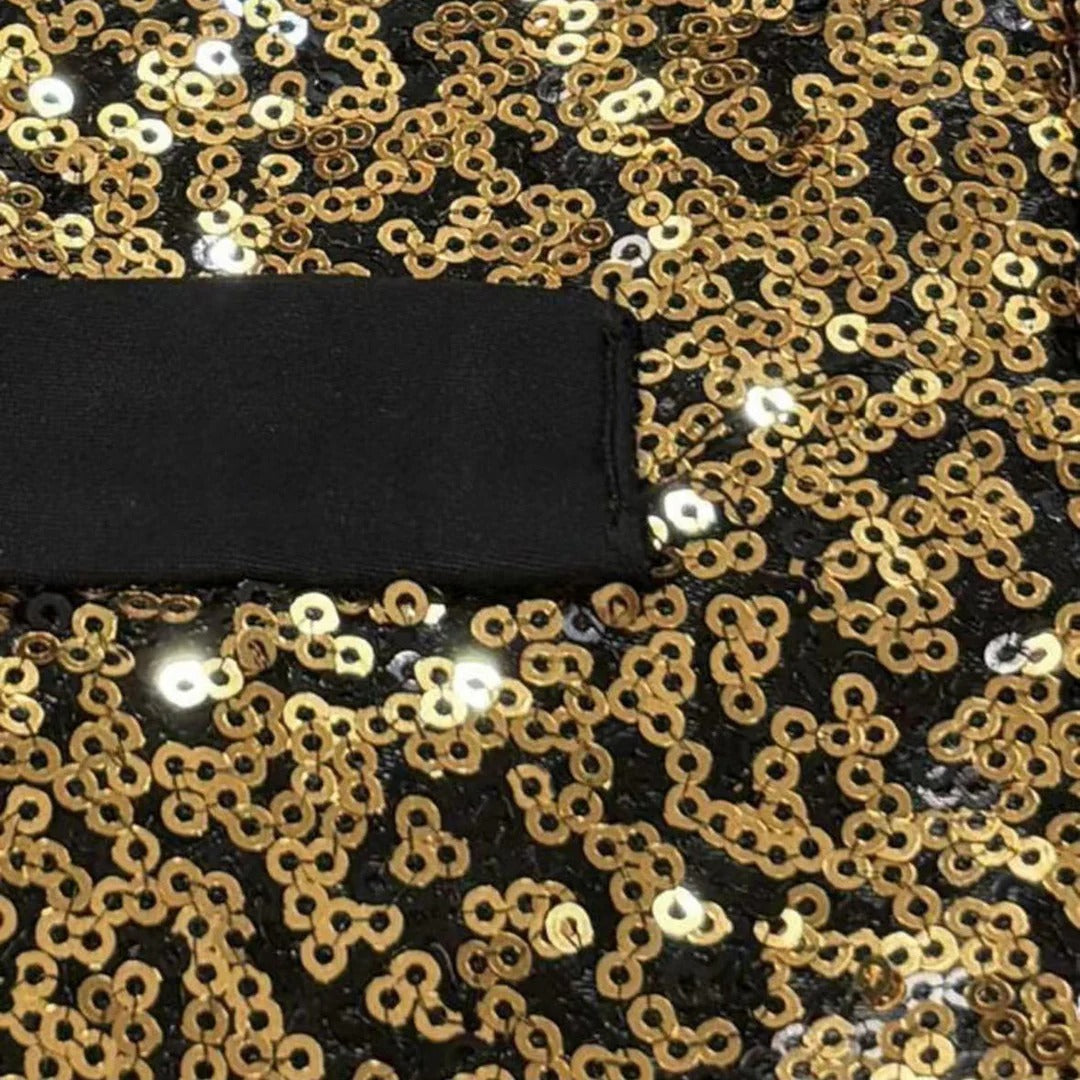 Heren Glitter Gilet met Satijnen Revers Goud