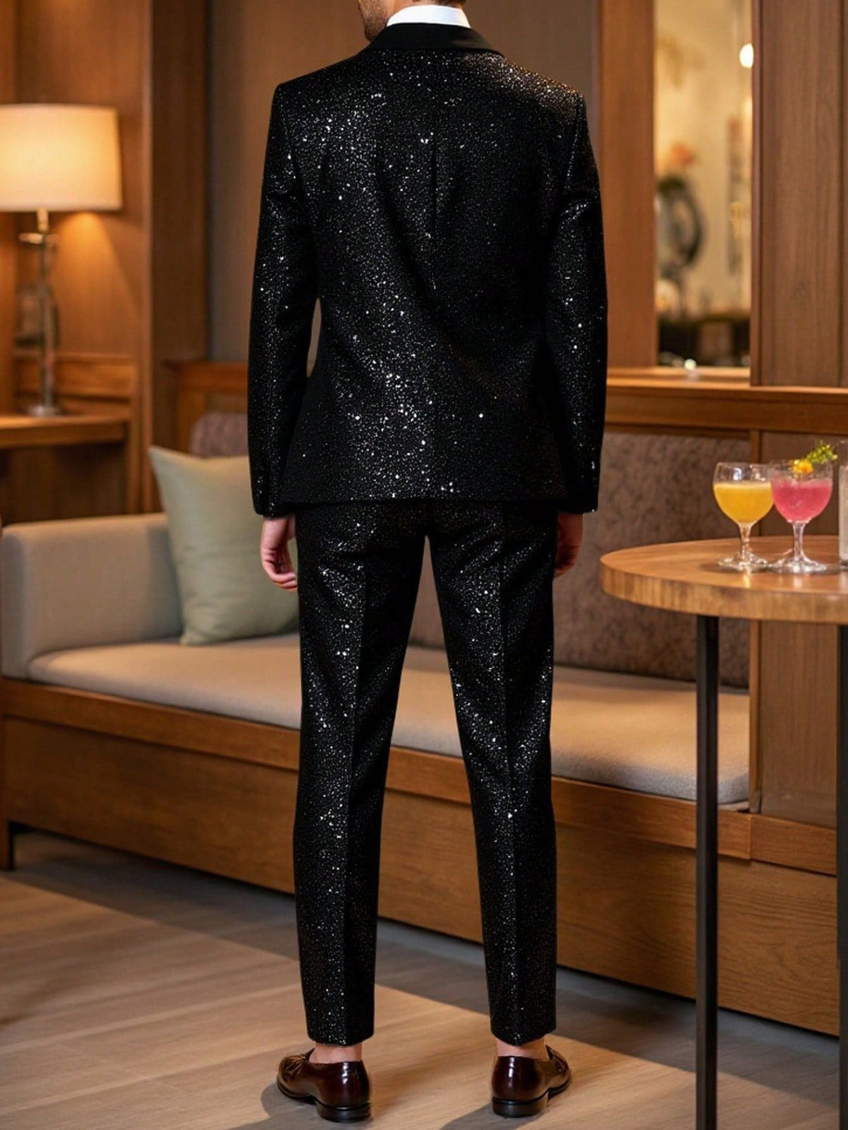 Heren Glitter Pak Colbert en Broek - Zwart