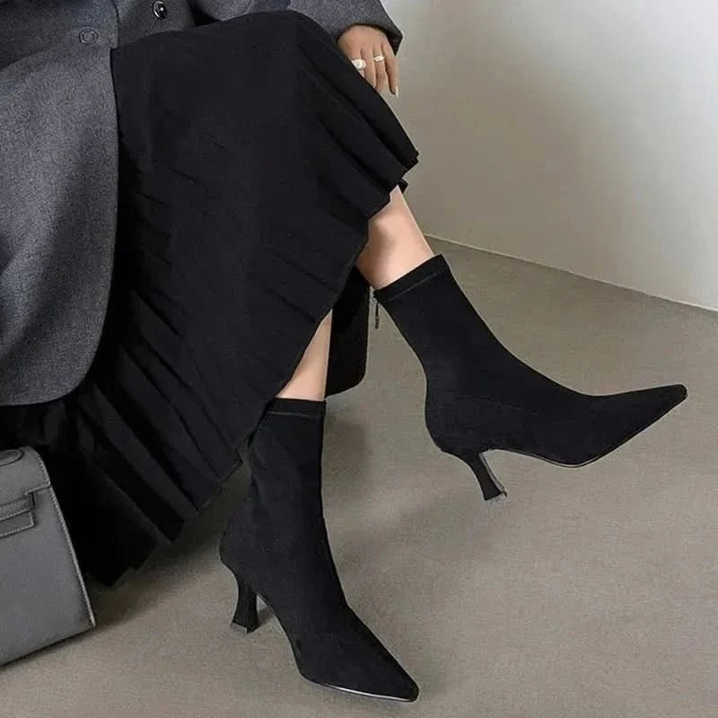 Dames Stiletto Enkellaarzen met Puntneus