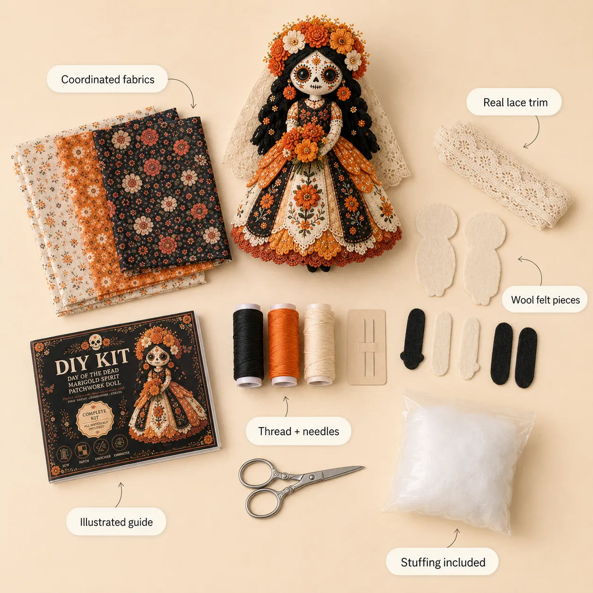 Day of the Dead Patchwork Pop Naaipakket - DIY Knutselset voor Beginners