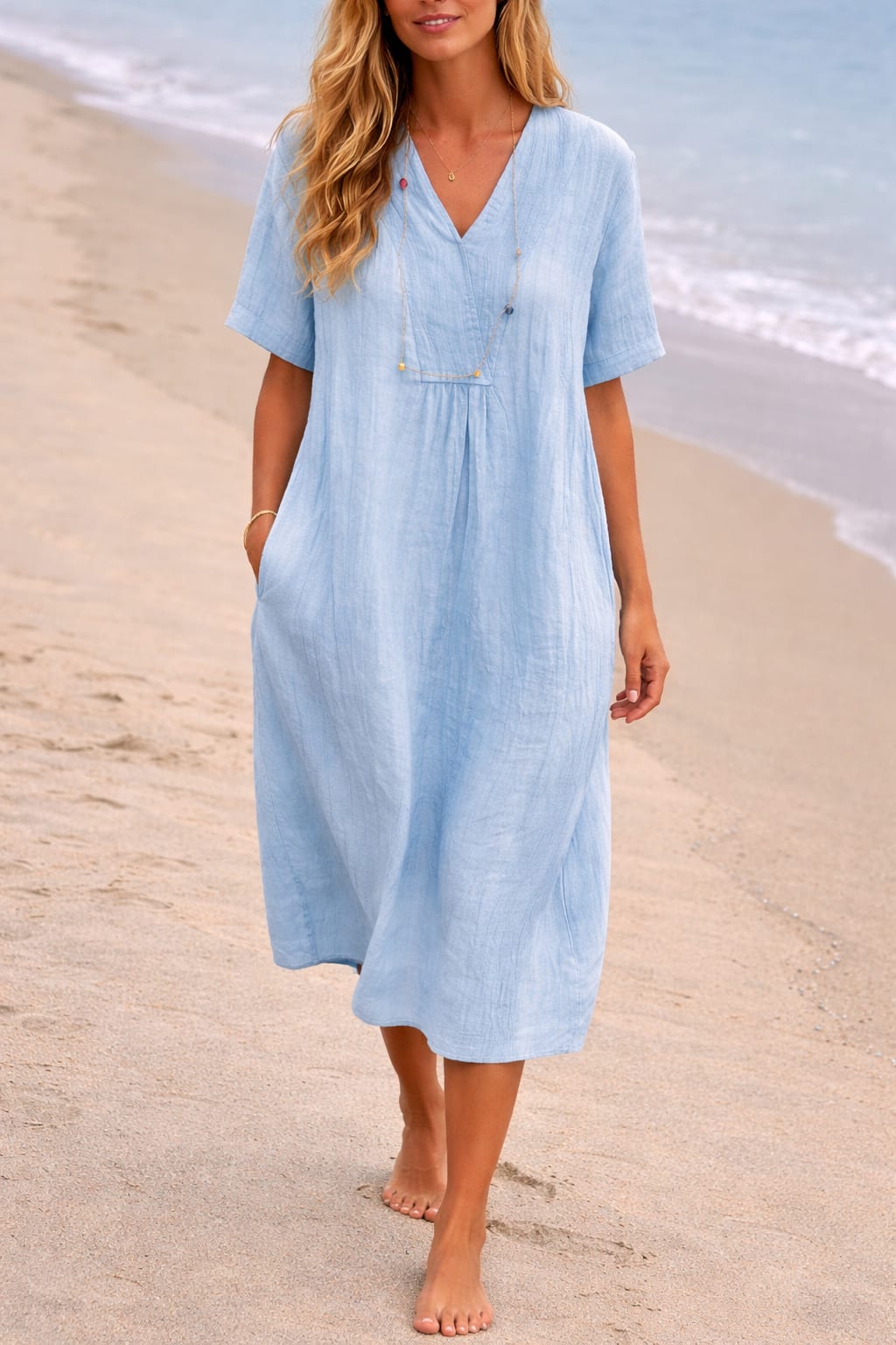 Aurore Linen V-Neck Midi Dress_4