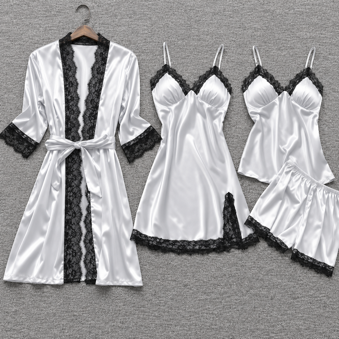 Dames Satijnen Pyjama Set met Kant