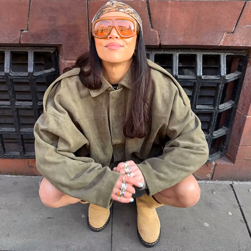 Dames Oversized Suede Jas – Beige, Lichtgewicht Herfstjack voor Casual en Avondkleding