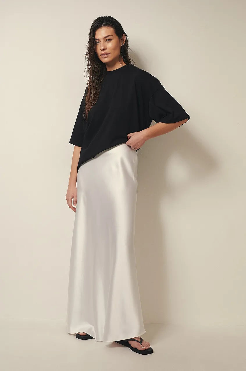 Dames Hoge Taille Midi Rok – Satijn, Effen, Casual voor Diverse Gelegenheden