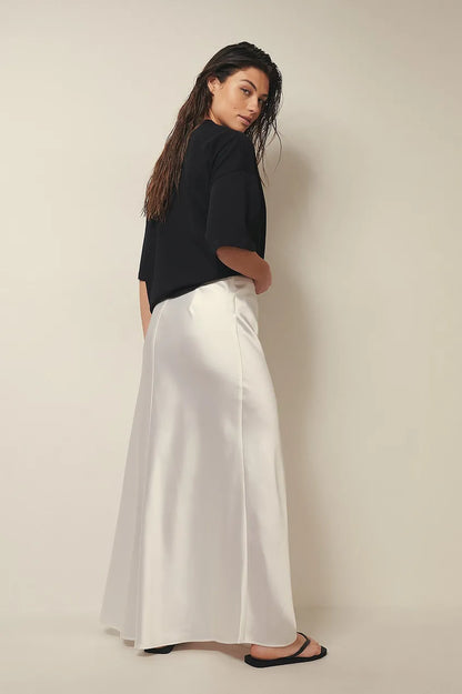 Dames Hoge Taille Midi Rok – Satijn, Effen, Casual voor Diverse Gelegenheden