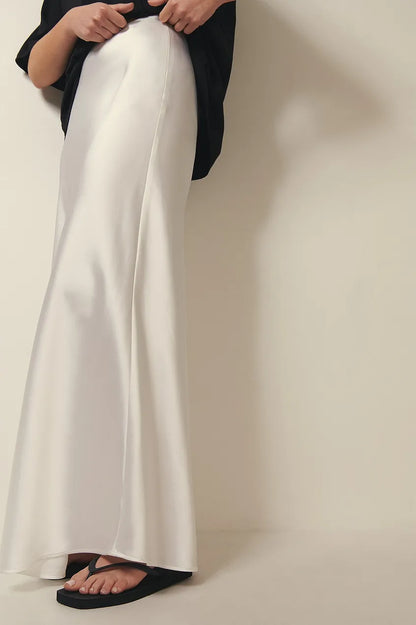 Dames Hoge Taille Midi Rok – Satijn, Effen, Casual voor Diverse Gelegenheden