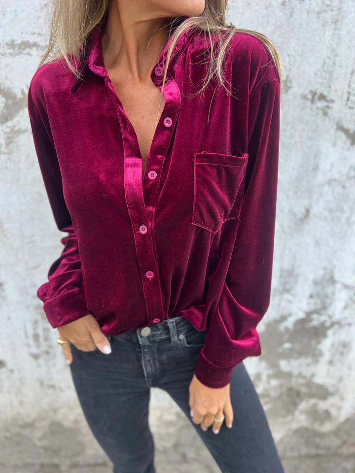 Dames Fluwelen Blouse met Lange Mouwen