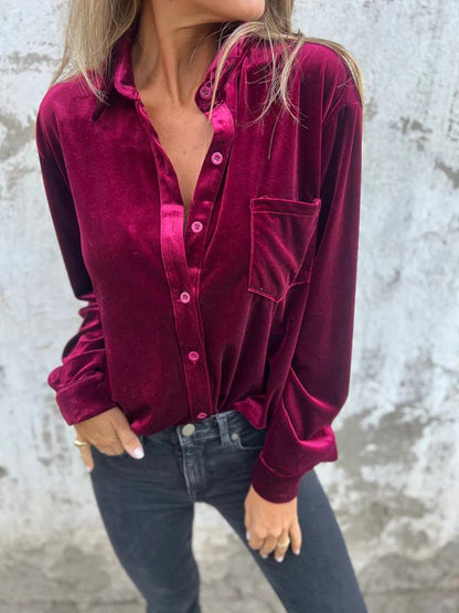 Dames Fluwelen Blouse met Lange Mouwen