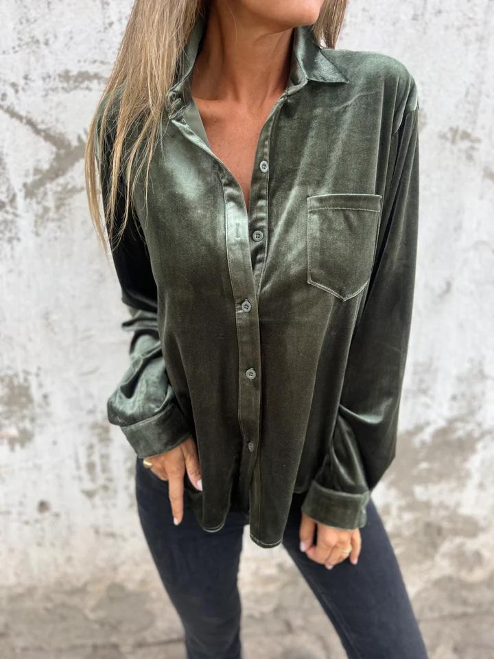 Dames Fluwelen Blouse met Lange Mouwen