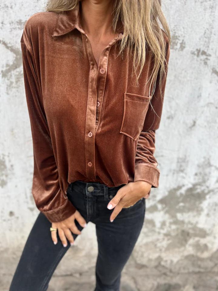 Dames Fluwelen Blouse met Lange Mouwen