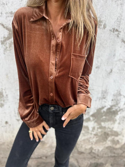 Dames Fluwelen Blouse met Lange Mouwen