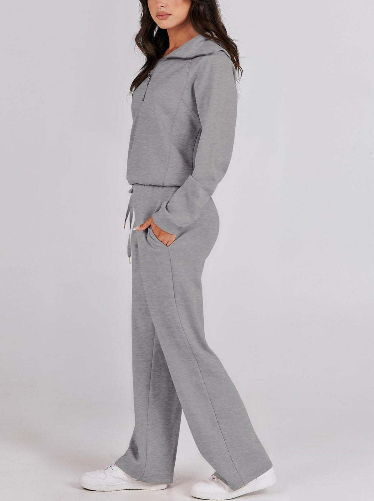Dames Loungewear Set met Halve Rits en Rechte Pijpen
