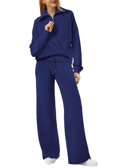 Dames Loungewear Set met Halve Rits en Rechte Pijpen