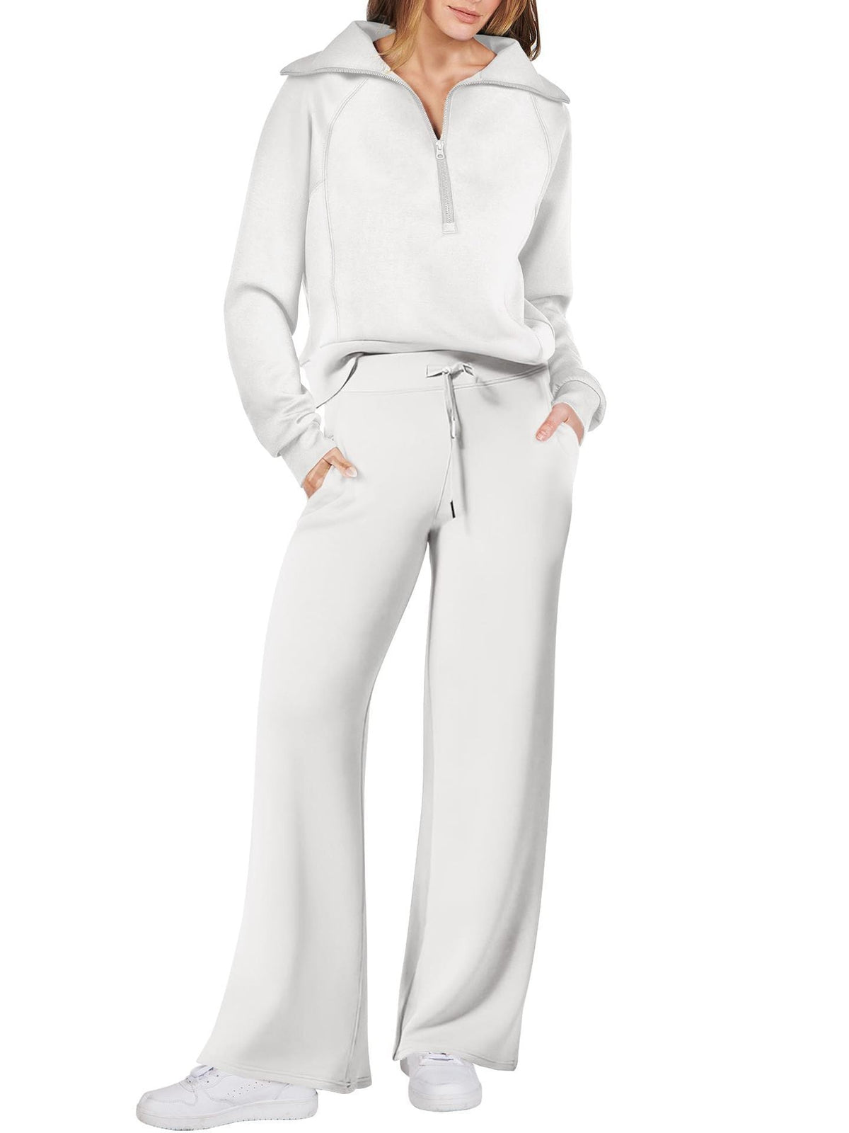Dames Loungewear Set met Halve Rits en Rechte Pijpen