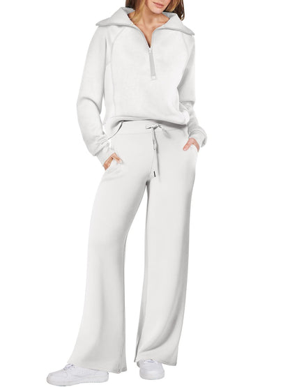 Dames Loungewear Set met Halve Rits en Rechte Pijpen