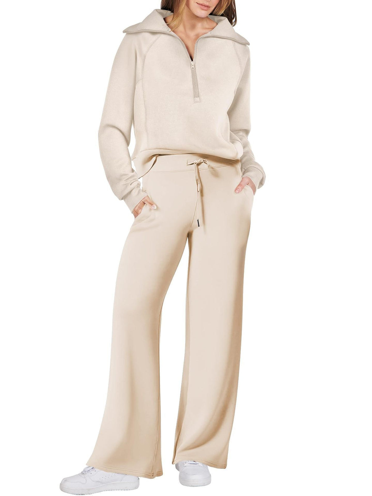 Dames Loungewear Set met Halve Rits en Rechte Pijpen