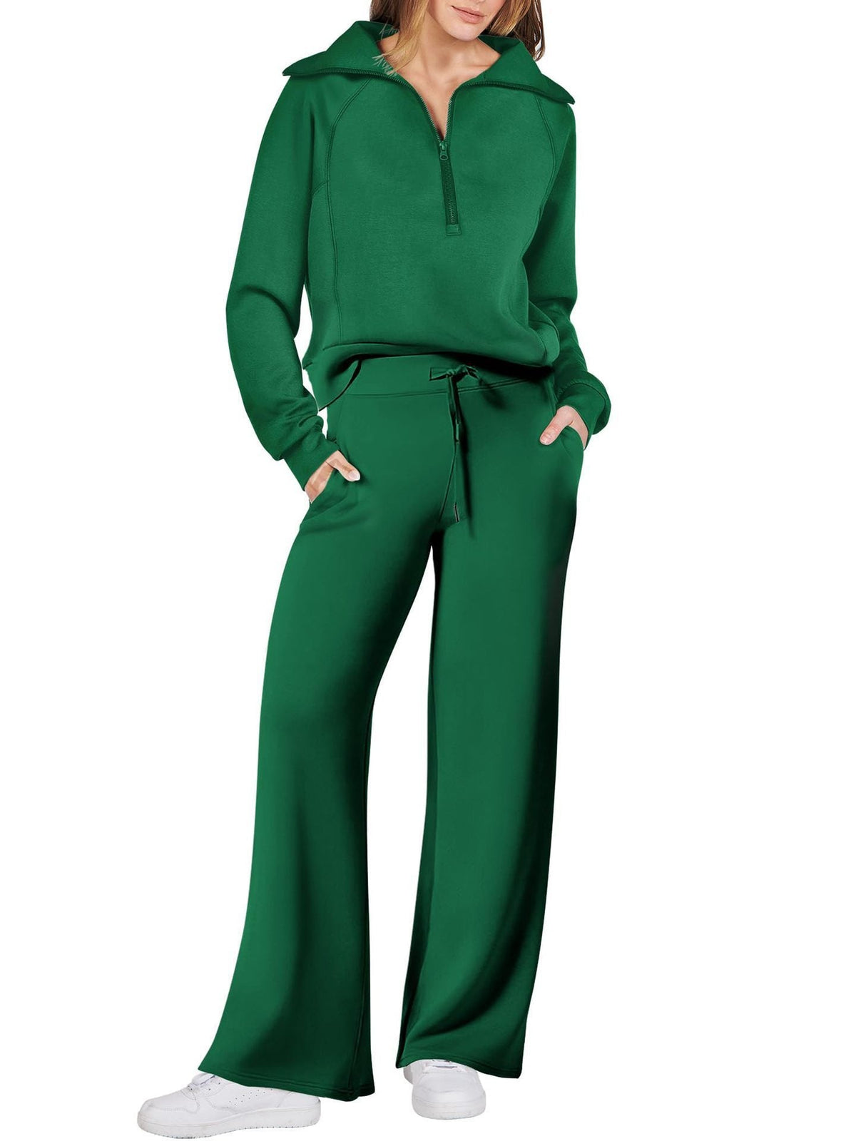 Dames Loungewear Set met Halve Rits en Rechte Pijpen