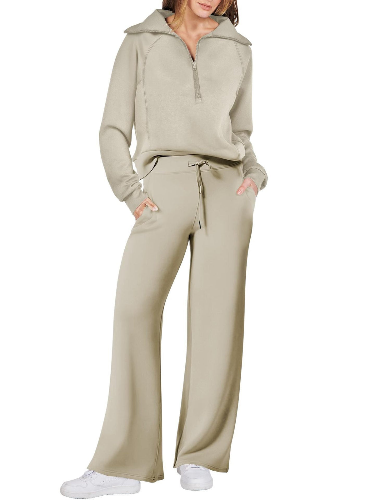 Dames Loungewear Set met Halve Rits en Rechte Pijpen