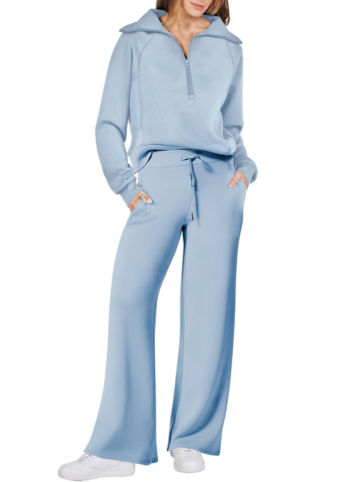 Dames Loungewear Set met Halve Rits en Rechte Pijpen