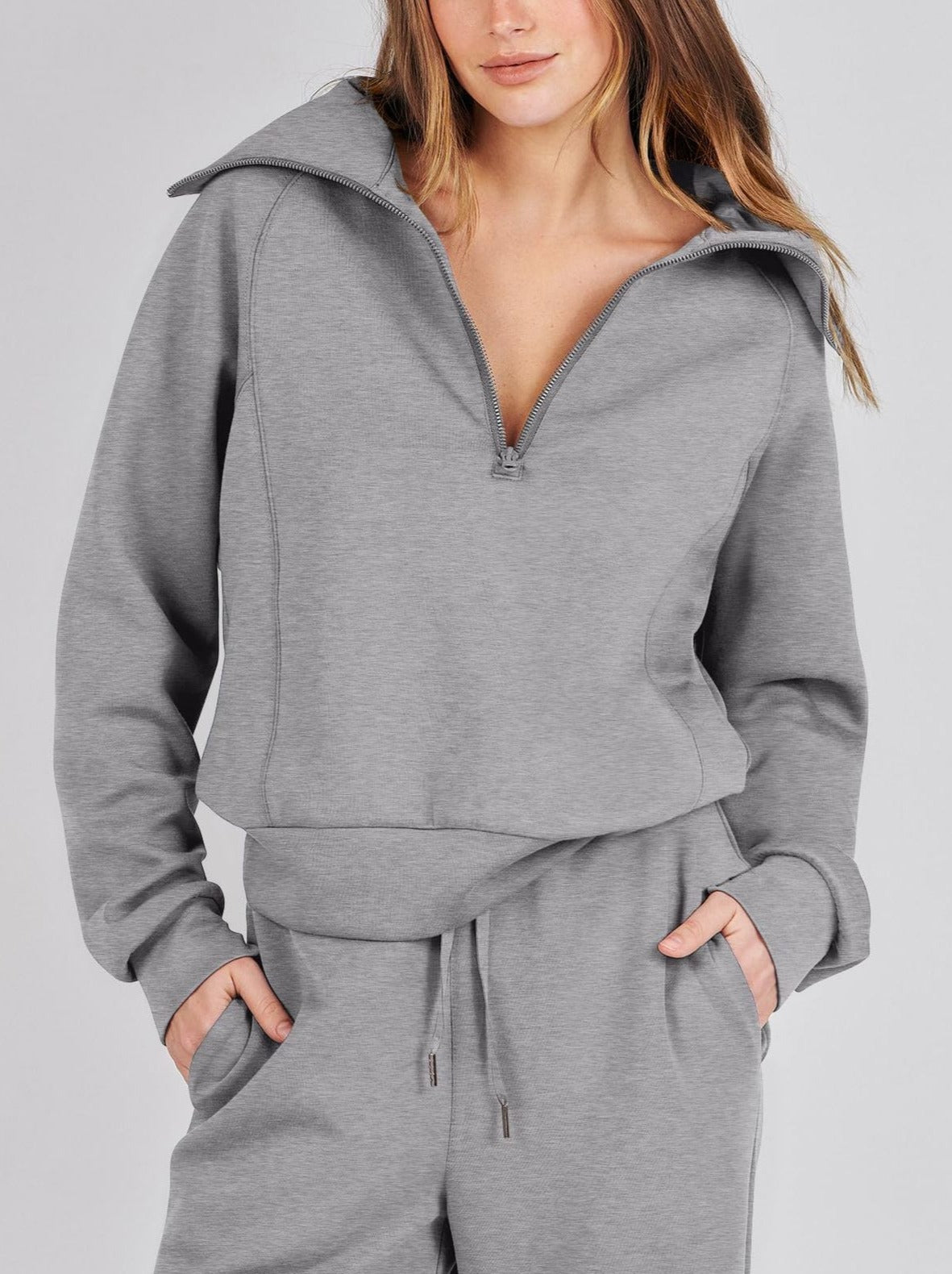Dames Loungewear Set met Halve Rits en Rechte Pijpen