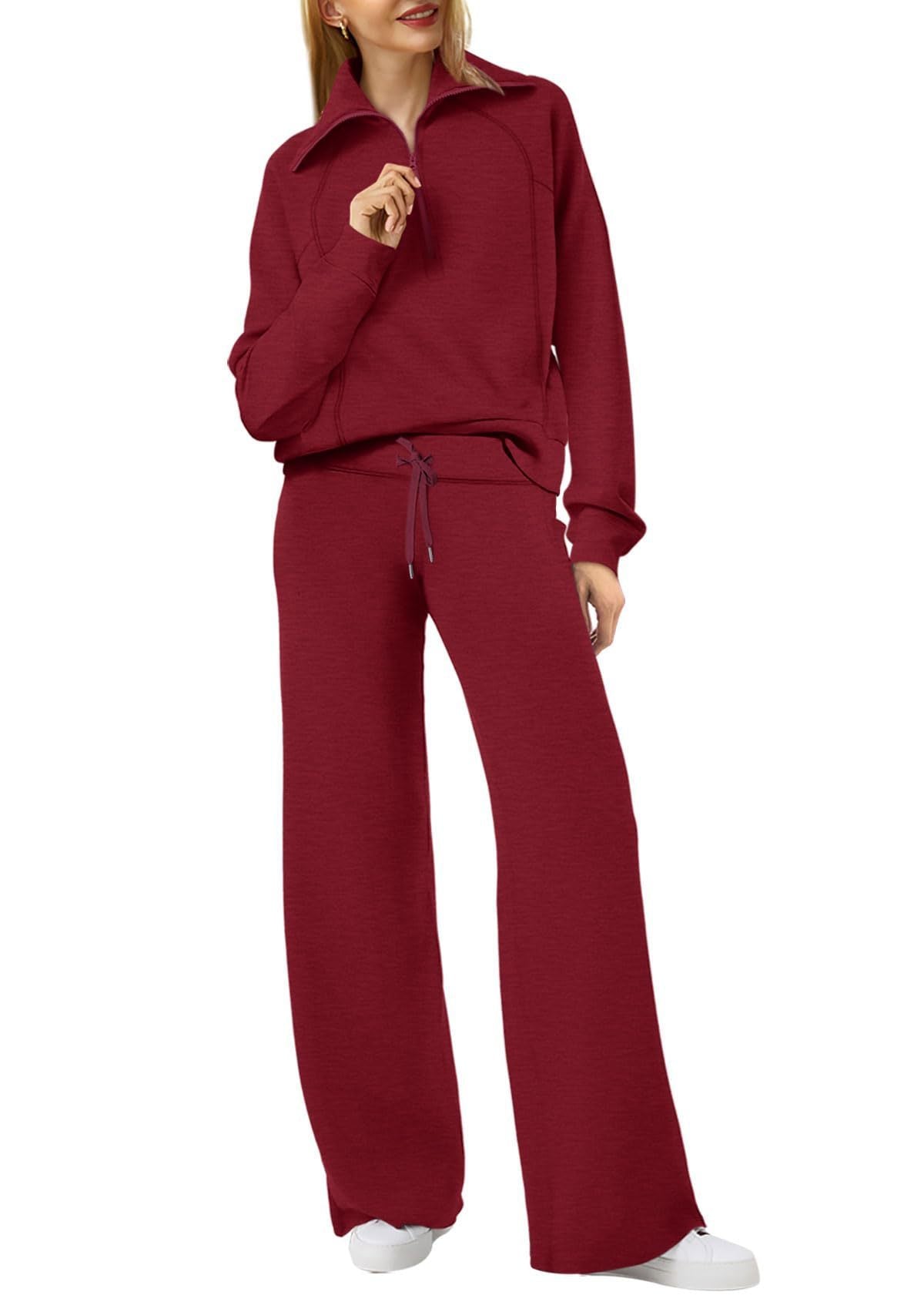 Dames Loungewear Set met Halve Rits en Rechte Pijpen