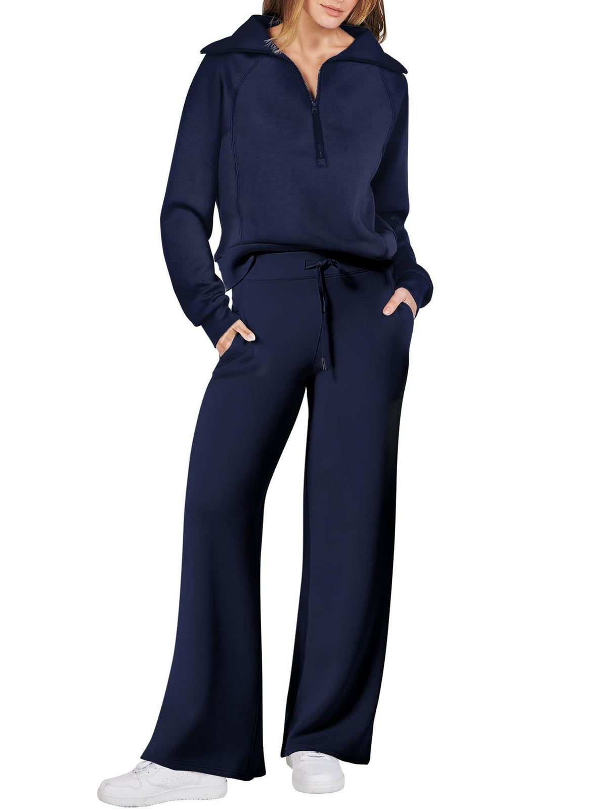 Dames Loungewear Set met Halve Rits en Rechte Pijpen