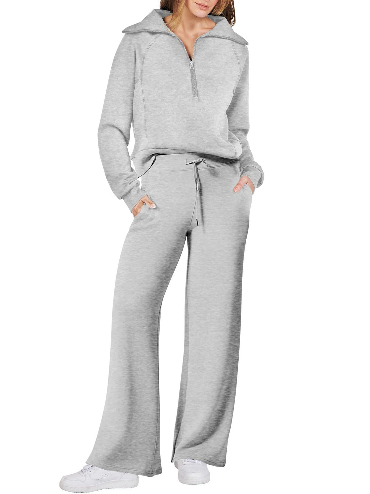 Dames Loungewear Set met Halve Rits en Rechte Pijpen