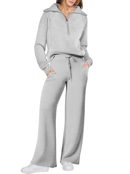 Dames Loungewear Set met Halve Rits en Rechte Pijpen