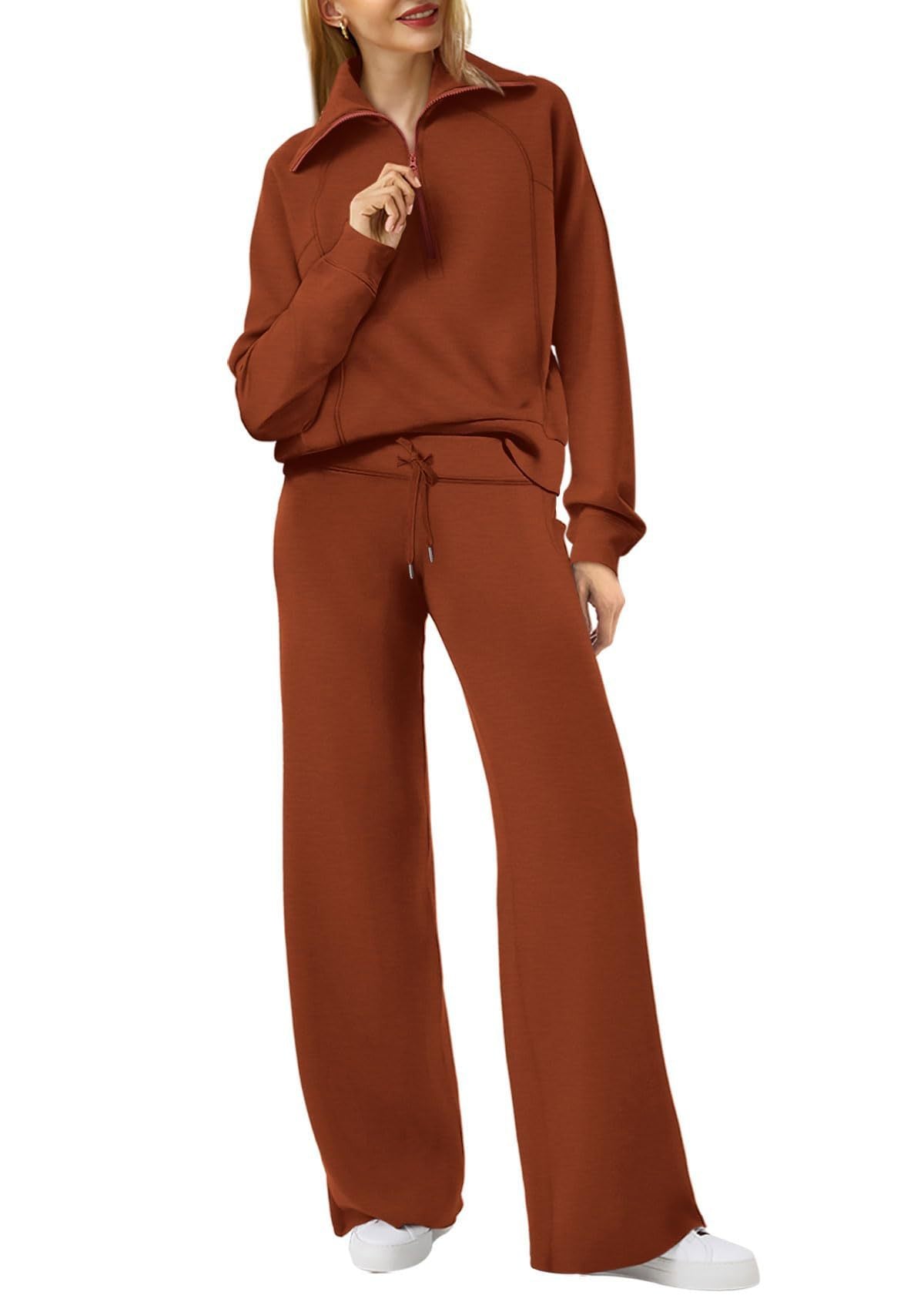 Dames Loungewear Set met Halve Rits en Rechte Pijpen