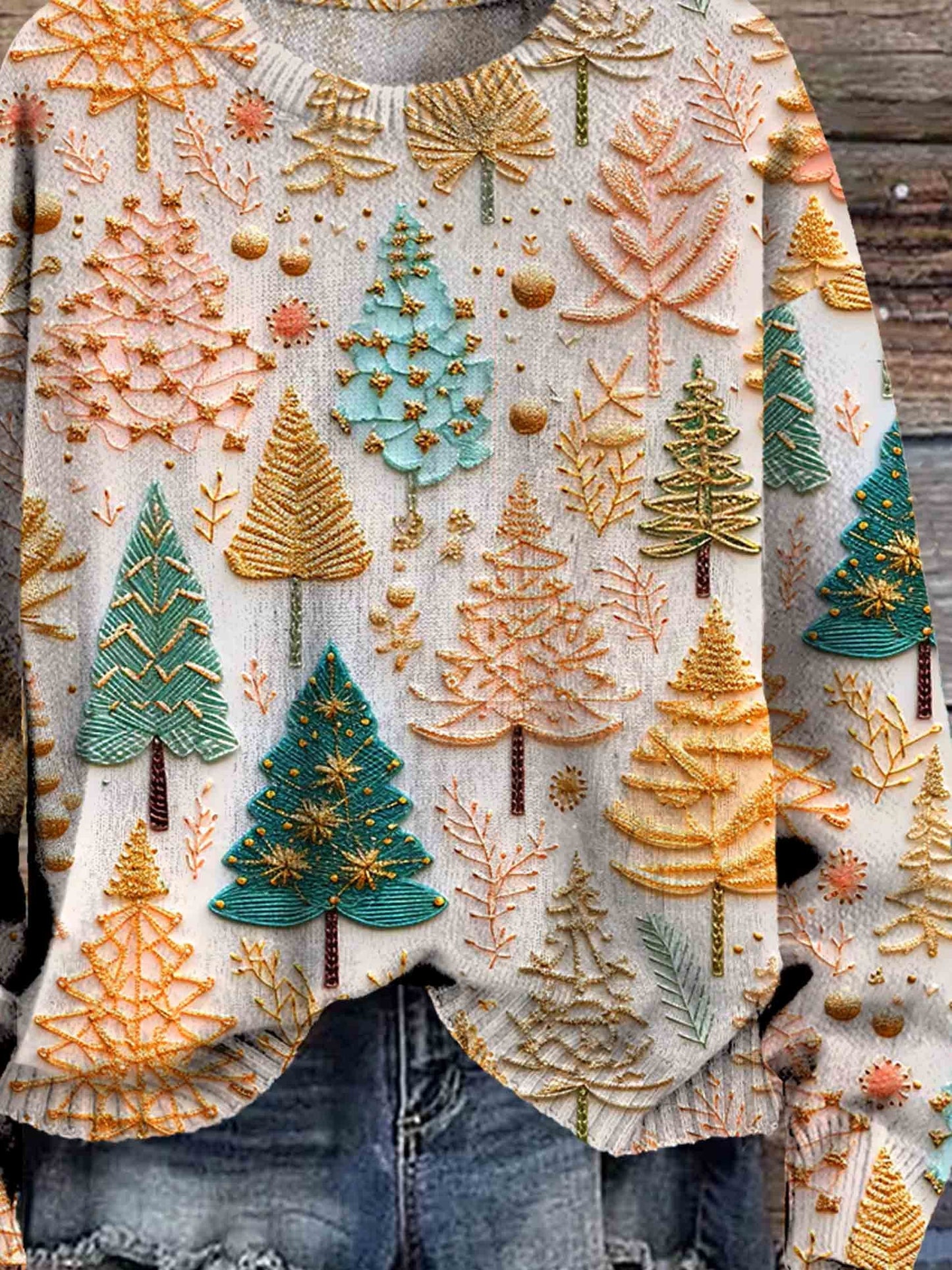 Dames Gebreide Kersttrui – Effen, Comfortabele Feestkleding voor de Winter