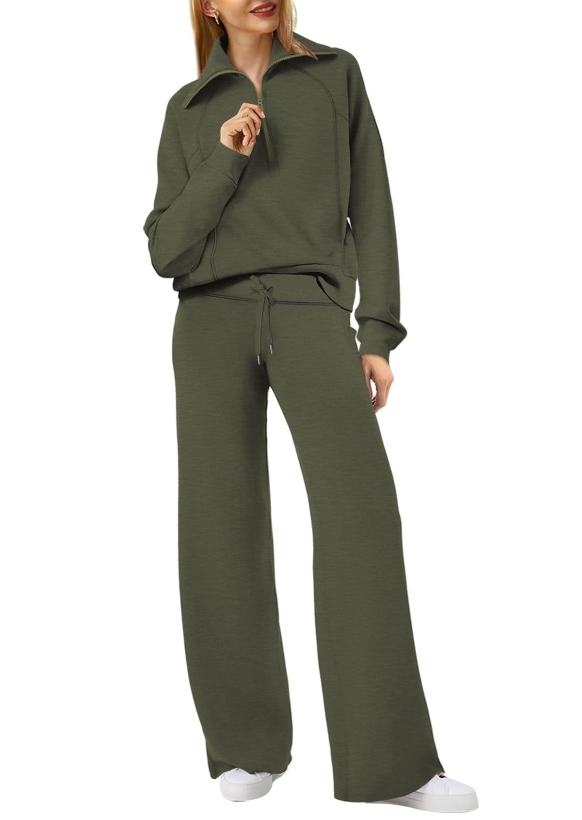Dames Loungewear Set met Halve Rits en Rechte Pijpen