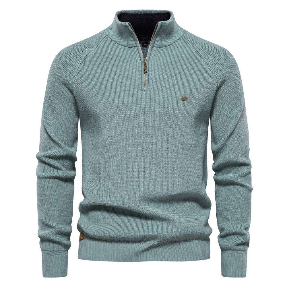 Julian geribbelde half-zip trui in mintgroen, vooraanzicht